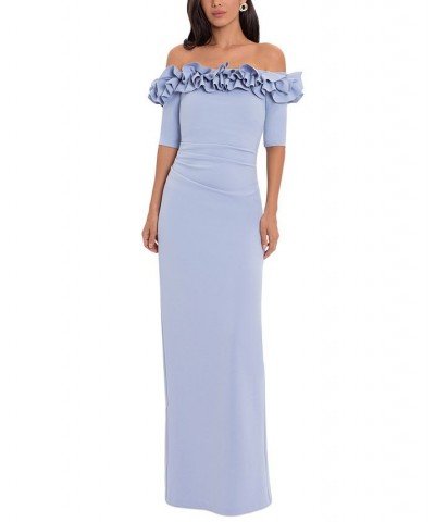 Ruffled Off-the-Shoulder Gown Blue $82.17 Dresses