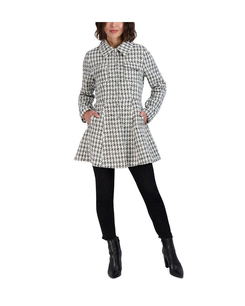 Women's Single-Breasted Skirted Tweed Coat White/Black $68.00 Coats