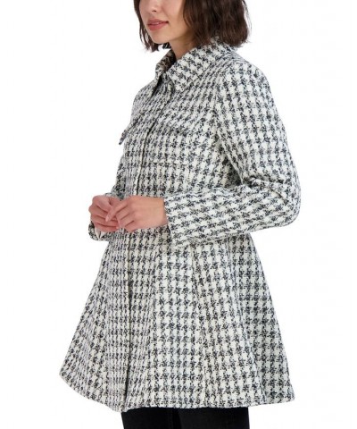 Women's Single-Breasted Skirted Tweed Coat White/Black $68.00 Coats