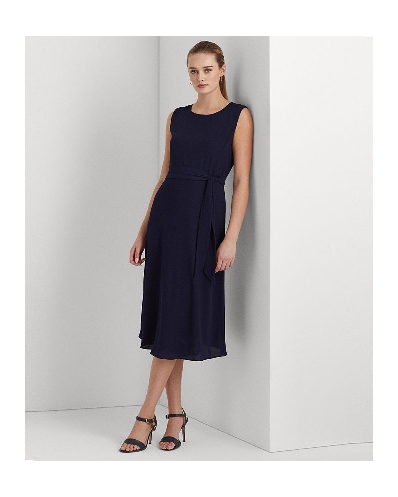 Women's Belted Bubble Crepe Dress Blue $63.45 Dresses