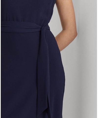 Women's Belted Bubble Crepe Dress Blue $63.45 Dresses