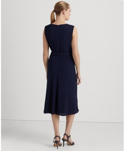 Women's Belted Bubble Crepe Dress Blue $63.45 Dresses