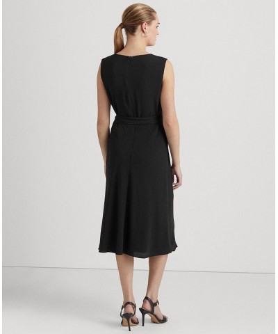 Women's Belted Bubble Crepe Dress Blue $63.45 Dresses