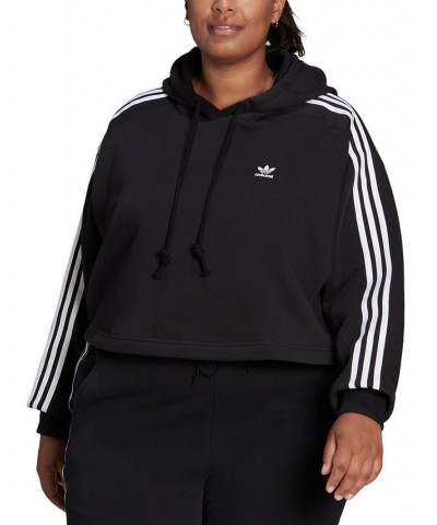 Plus Size Cropped Striped Hoodie Black $33.49 Sweatshirts