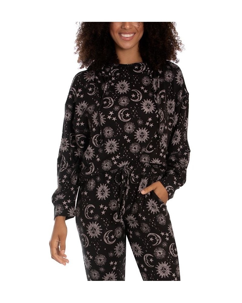 Women's Whistler Moon and Stars Hacci Hoodie Black $17.16 Sleepwear