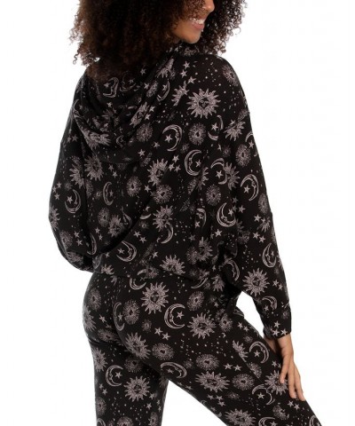 Women's Whistler Moon and Stars Hacci Hoodie Black $17.16 Sleepwear