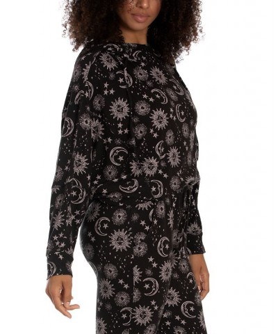 Women's Whistler Moon and Stars Hacci Hoodie Black $17.16 Sleepwear