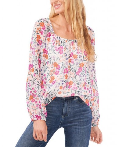 Women's Floral-Print Blouson-Sleeve Top New Ivory $48.95 Tops