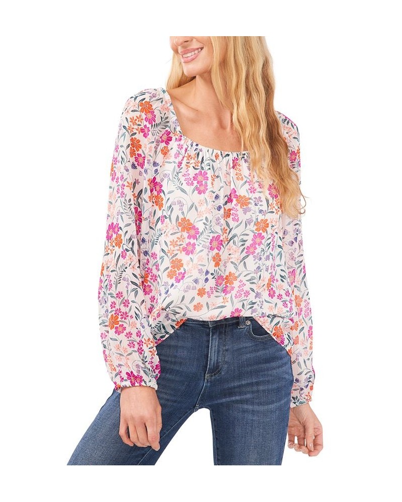 Women's Floral-Print Blouson-Sleeve Top New Ivory $48.95 Tops