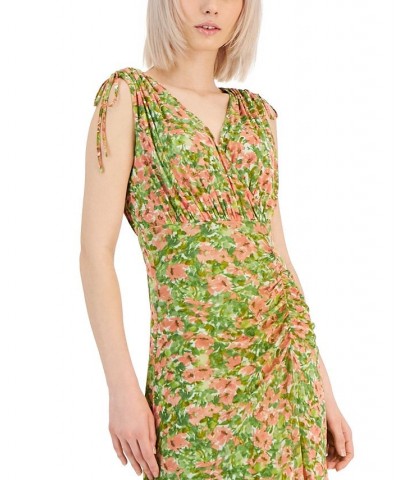 Women's Floral-Print Tie-Shoulder Ruched Midi Dress Sprout Multi $66.72 Dresses