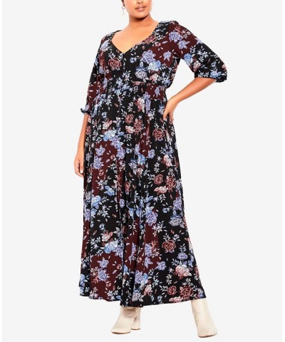 Plus Size Trendy Puzzle Pieces Maxi Dress Black Floral $56.99 Dresses