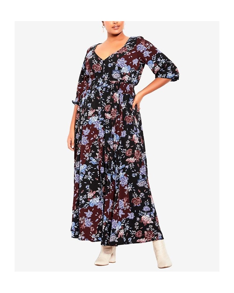 Plus Size Trendy Puzzle Pieces Maxi Dress Black Floral $56.99 Dresses