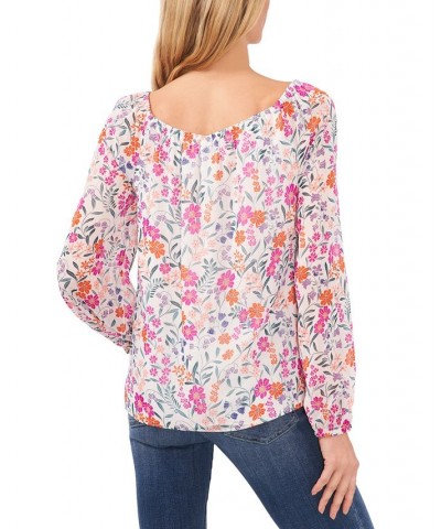 Women's Floral-Print Blouson-Sleeve Top New Ivory $48.95 Tops