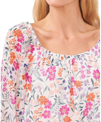 Women's Floral-Print Blouson-Sleeve Top New Ivory $48.95 Tops