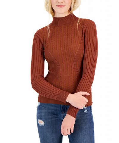 Juniors' Easy Mixed-Rib Mock-Neck Sweater Brown $15.89 Sweaters