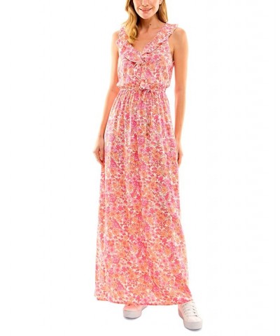 Juniors' Floral-Print Ruffled Maxi Dress Pink/multi $23.52 Dresses