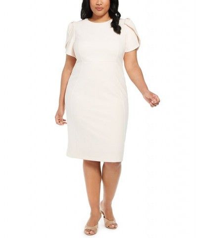 Plus Size Tulip-Sleeve Sheath Dress Pink $48.39 Dresses