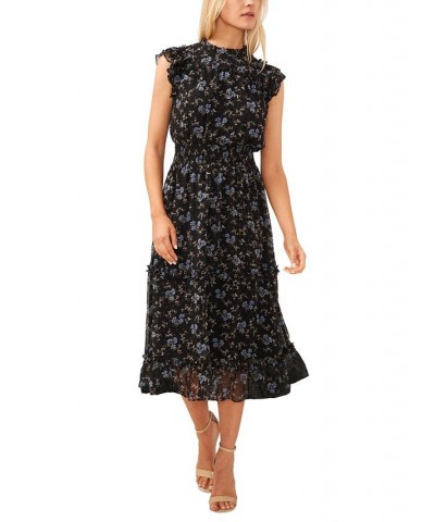 Women's Flutter-Sleeve Smocked-Waist Midi Dress Rich Black $36.11 Dresses