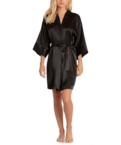 Women's Short Satin Wrap Robe Lingerie Black $14.28 Sleepwear