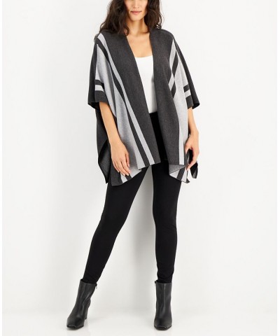 Women's Striped Cape Poncho Sweater Grey Heather Colorblock $21.03 Sweaters