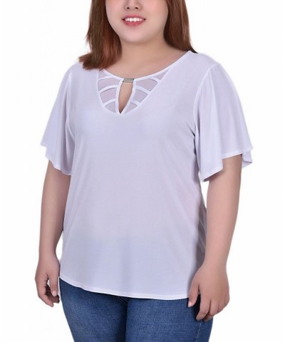 Plus Size Short Flutter Sleeve Knit Top White $11.59 Tops