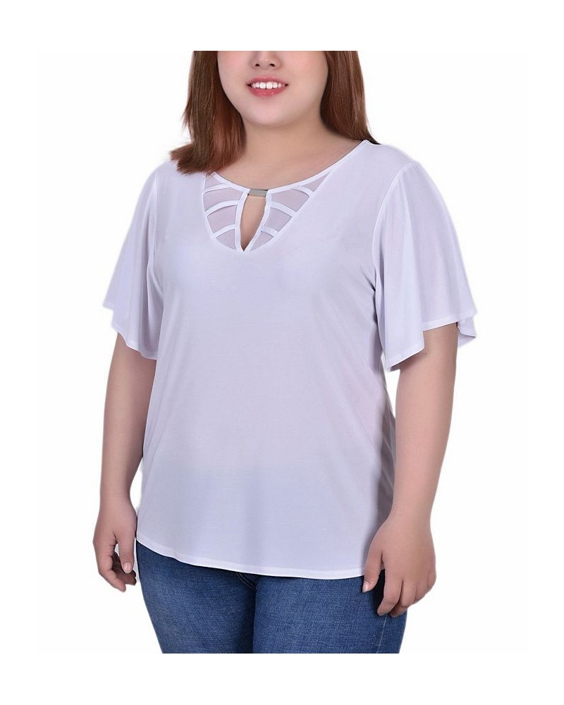 Plus Size Short Flutter Sleeve Knit Top White $11.59 Tops