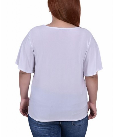 Plus Size Short Flutter Sleeve Knit Top White $11.59 Tops