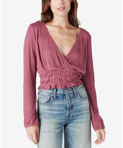 Pointelle-Trim Surplice Top Pink $18.42 Tops