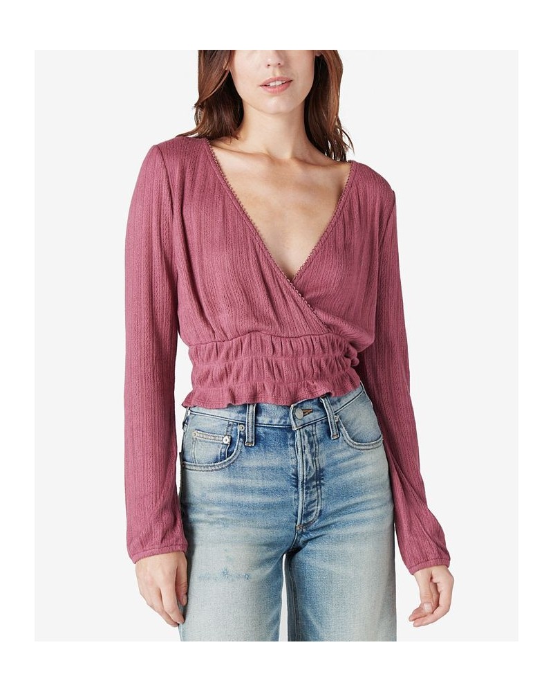 Pointelle-Trim Surplice Top Pink $18.42 Tops