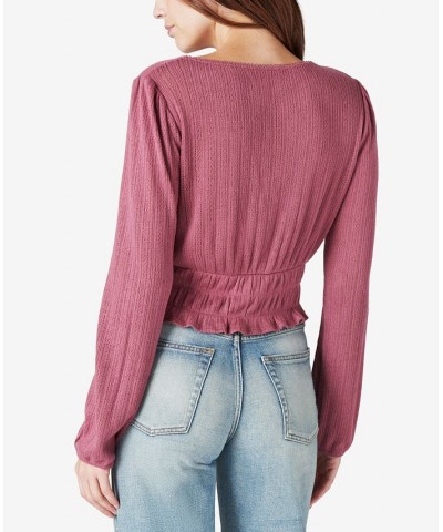 Pointelle-Trim Surplice Top Pink $18.42 Tops