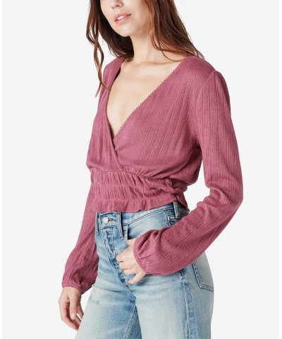 Pointelle-Trim Surplice Top Pink $18.42 Tops