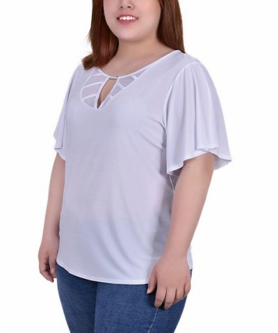 Plus Size Short Flutter Sleeve Knit Top White $11.59 Tops