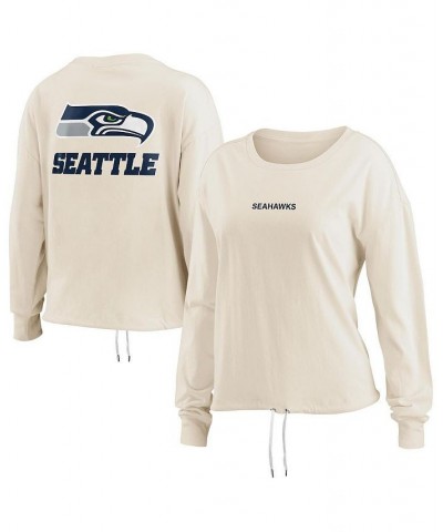 Women's Oatmeal Seattle Seahawks Long Sleeve Crop Top Shirt Oatmeal $20.16 Tops