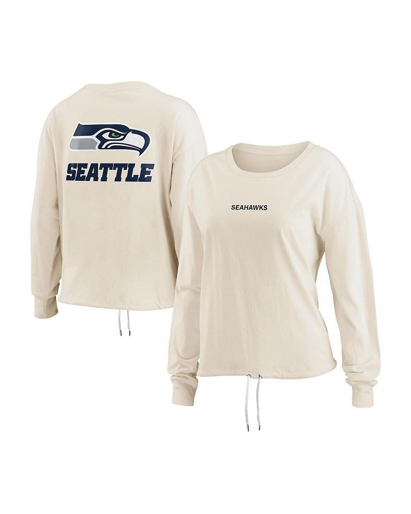 Women's Oatmeal Seattle Seahawks Long Sleeve Crop Top Shirt Oatmeal $20.16 Tops