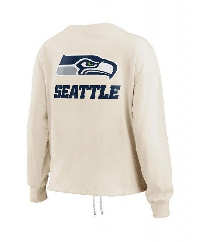 Women's Oatmeal Seattle Seahawks Long Sleeve Crop Top Shirt Oatmeal $20.16 Tops