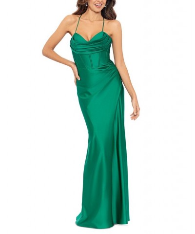 Women's Corset-Style Tie-Back Long Sheath Dress Green $131.56 Dresses