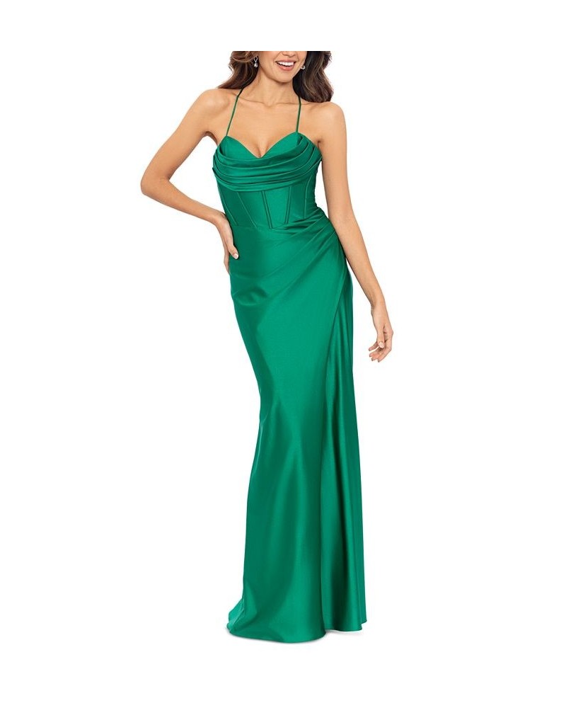 Women's Corset-Style Tie-Back Long Sheath Dress Green $131.56 Dresses