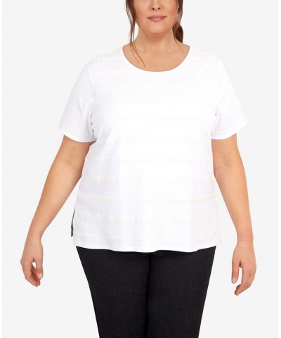 Plus Size Lace Stripe T-shirt White $34.25 Tops