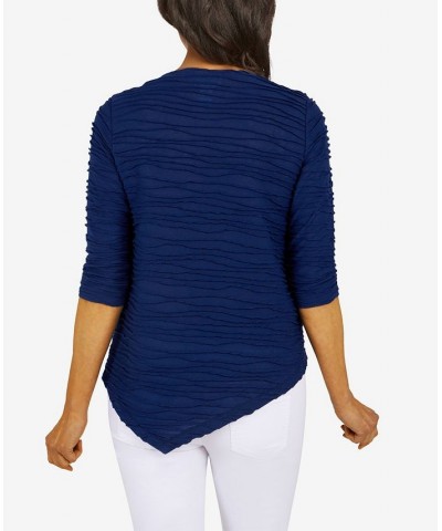 Petite Size Classics Solid Texture Top with Detachable Necklace Navy $25.80 Tops