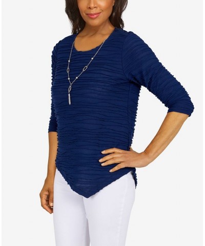 Petite Size Classics Solid Texture Top with Detachable Necklace Navy $25.80 Tops