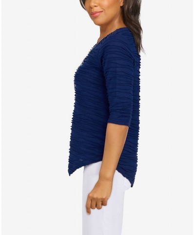 Petite Size Classics Solid Texture Top with Detachable Necklace Navy $25.80 Tops