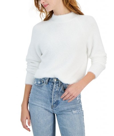 Juniors' Eyelash Mock-Neck Raglan-Sleeve Sweater White $13.20 Sweaters