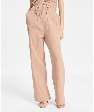 Women's Textured High-Rise Pull-On Pants Brown $22.06 Pants