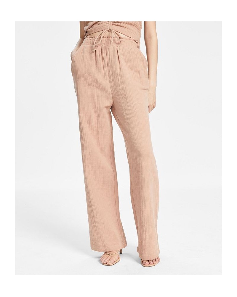 Women's Textured High-Rise Pull-On Pants Brown $22.06 Pants