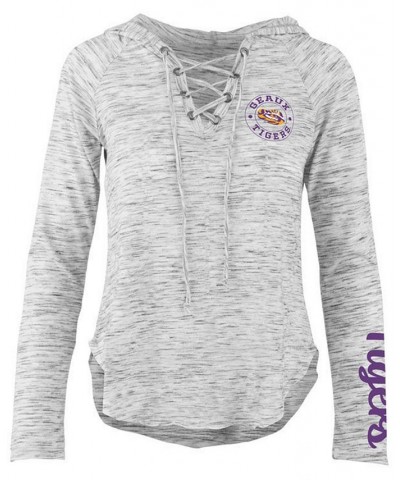 Women's LSU Tigers Spacedye Lace Up Long Sleeve T-Shirt Gray $24.20 Tops