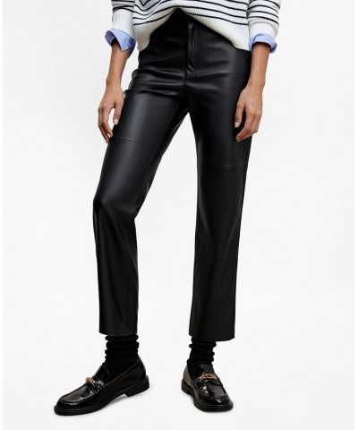 Women's Leather-Effect Straight Trousers Black $42.39 Pants