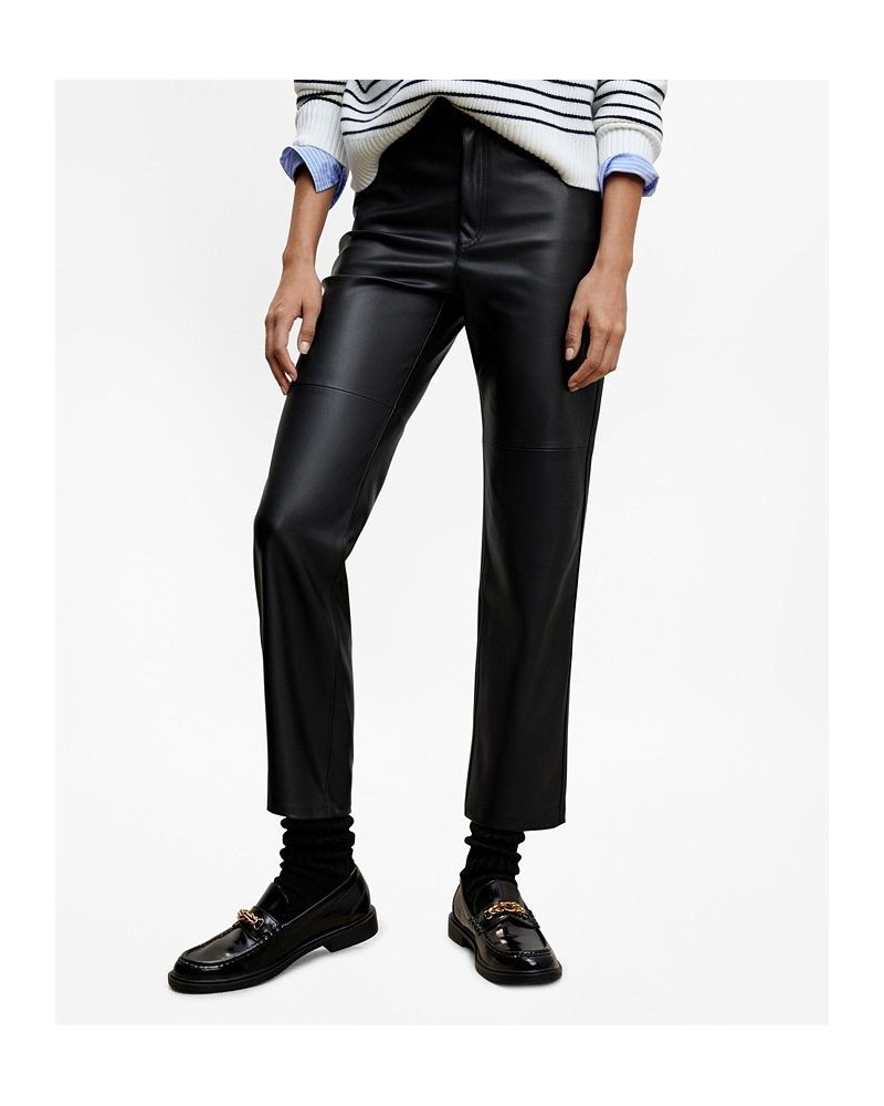 Women's Leather-Effect Straight Trousers Black $42.39 Pants