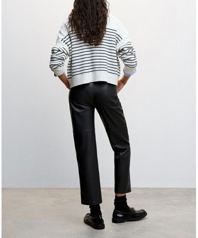 Women's Leather-Effect Straight Trousers Black $42.39 Pants