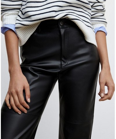 Women's Leather-Effect Straight Trousers Black $42.39 Pants