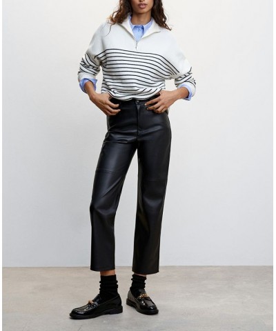 Women's Leather-Effect Straight Trousers Black $42.39 Pants